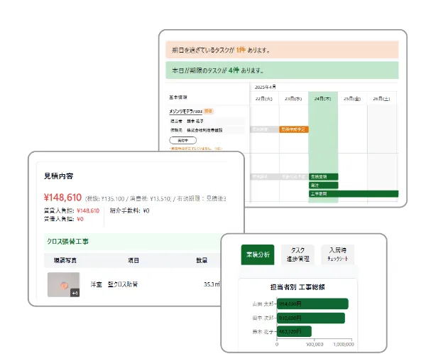 工事の見積・タスク進捗・利益を管理する画面